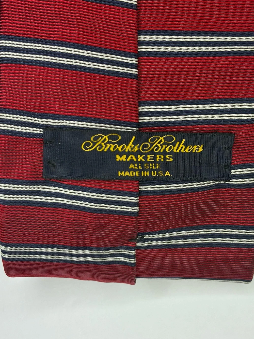 Brooks Brothers Makers Silk Tie Mens Red Navy Blue White Repp Stripe USA Made